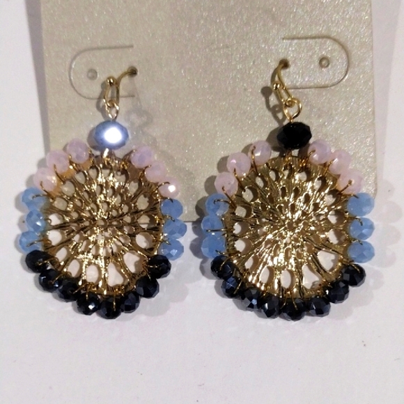 Gold tone Filigree Circle Design & Colorful Beads Drop Dangle Earrings - Women - Picture 1 of 7